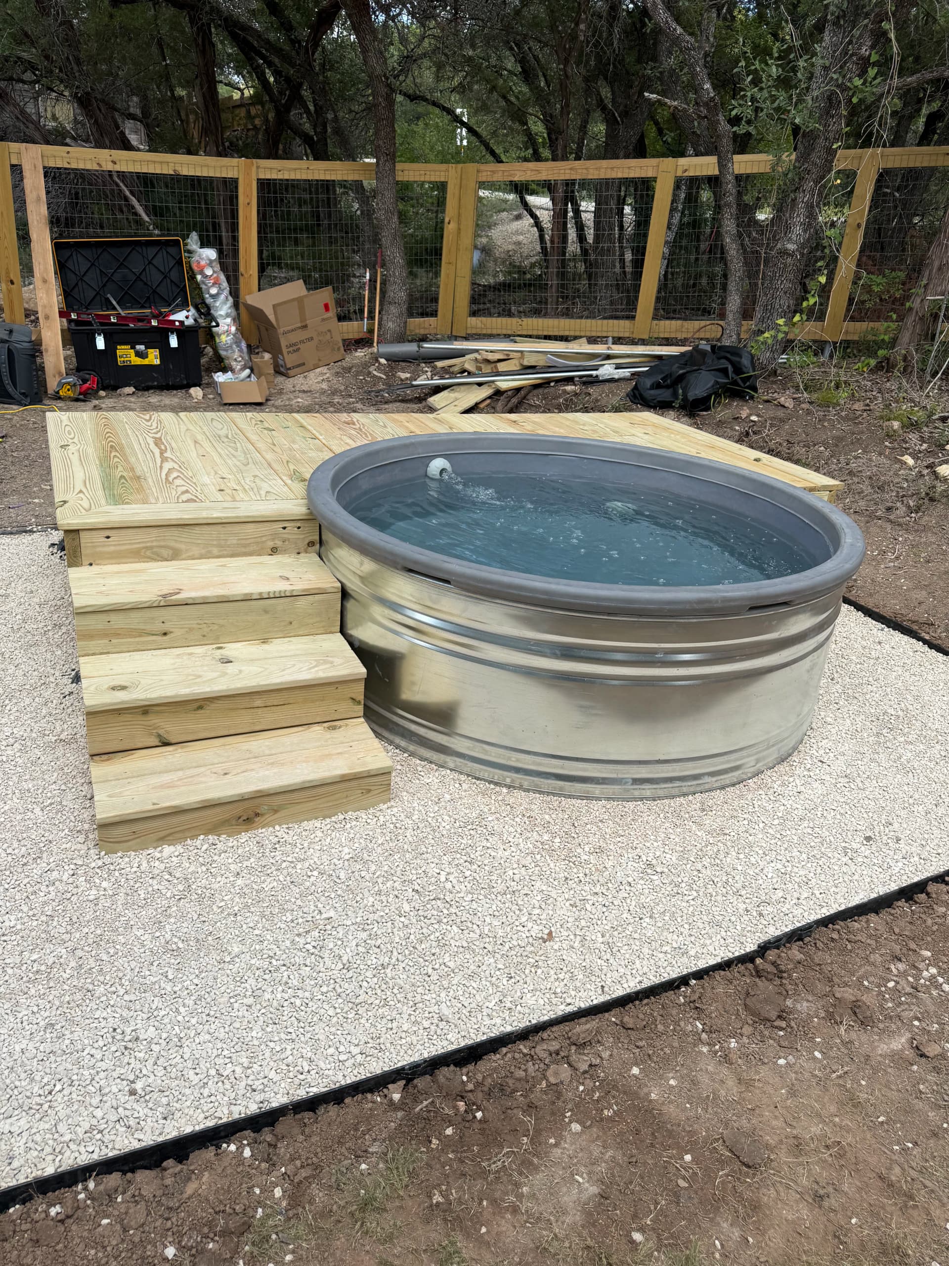 Paver Patio, Fire Pit, Stock Tank Pool and Cedar Fence Backyard Build